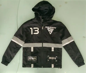 Chaqueta rompevientos para mujer CivilSaints ropa de calle para correr negra plateada reflectante - Imagen 1 de 8