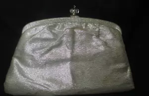 Portafoglio matrimonio argento VINT converte pochette in catena tessuto metallizzato chiusura corona - Foto 1 di 4