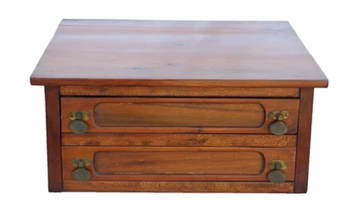 Clark's o.n.t. de finales del siglo XIX Tiradores de vástago de latón para gabinete de carrete de nogal con 2 cajones Foto 1 de 4