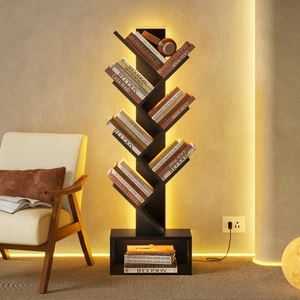 6 Tier Tree Bookshelf, Tall Bookcase with Drawer, Freestanding Book Shelf wit... - Picture 1 of 9