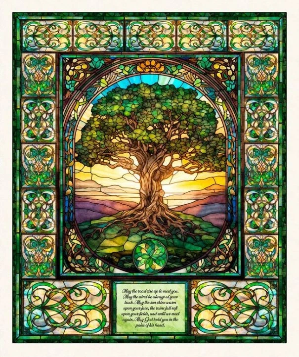 Spirit of Ireland Celtic Tree of Life Large Irish 36x44 Cotton Fabric Panel - Image 1 of 1