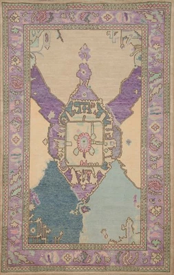 Transitional Oushak Turkish Area Rug 4x7 Ft Handmade Vegetable Dye Wool Carpet - Image 1 of 4