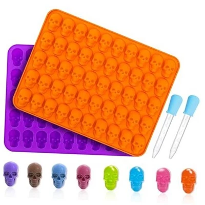 Halloween Chocolate Molds,  3D Skull Silicone Gummy Halloween Skull Molds 2 Pcs - Image 1 of 4