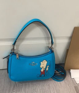 COACH CBM31 Teri Shoulder Bag Leather PEANUTS Limited Collaboration Linus Blue - Picture 1 of 9