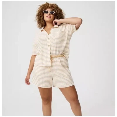 Juego de salón tejido Pointelle a rayas tórridas talla 1X Foto 1 de 4