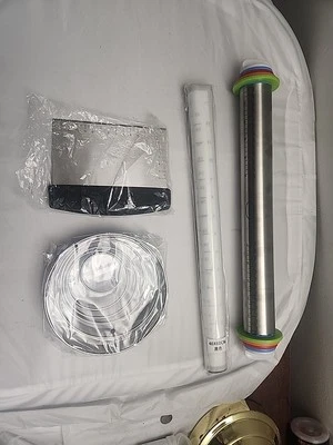 Rolling Pin and Silicone Baking Pastry Mat Set Stainless Steel Dough Roller wit - Image 1 of 4