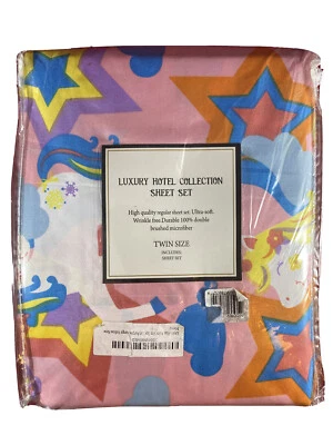 Luxury Hotel Collection Sheet Set Twin - Pink W/ Multicolor Stars & Unicorns New - Image 1 of 2