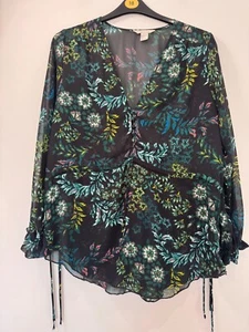 H&M Conscious Top Womens UK 14 Blue Floral Print Boho Sheer Beach Cover Up Tunic - Picture 1 of 9