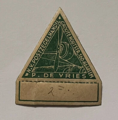 INTERESSANTE SELO DE AVIÃO TRIANGULAR HOLANDÊS WOOD STREET (GROTE HOUTSTRAAT) - Imagem 1 de 2