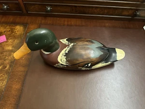 Vintage Duck Decoy 14" Handcarved Wood Male Mallard Duck Handpainted - Picture 1 of 7