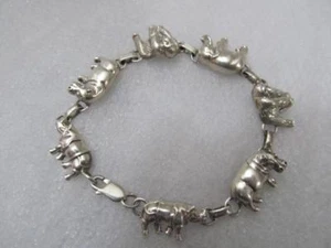 Pulsera Vintage Carol Felley Elefante Hipopótamo Gorila Rinoceronte Plata Esterlina - Imagen 1 de 10
