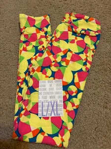 LuLaRoe kids L/XL Primary Blocks Neon Pink Yellow New leggings NWT large XL - Picture 1 of 2