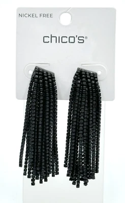 PENDIENTES NUEVOS CHICO'S NEGRO CIRCONITA CÚBICA PLUMERO CASCADA BORLA FLECOS Foto 1 de 4
