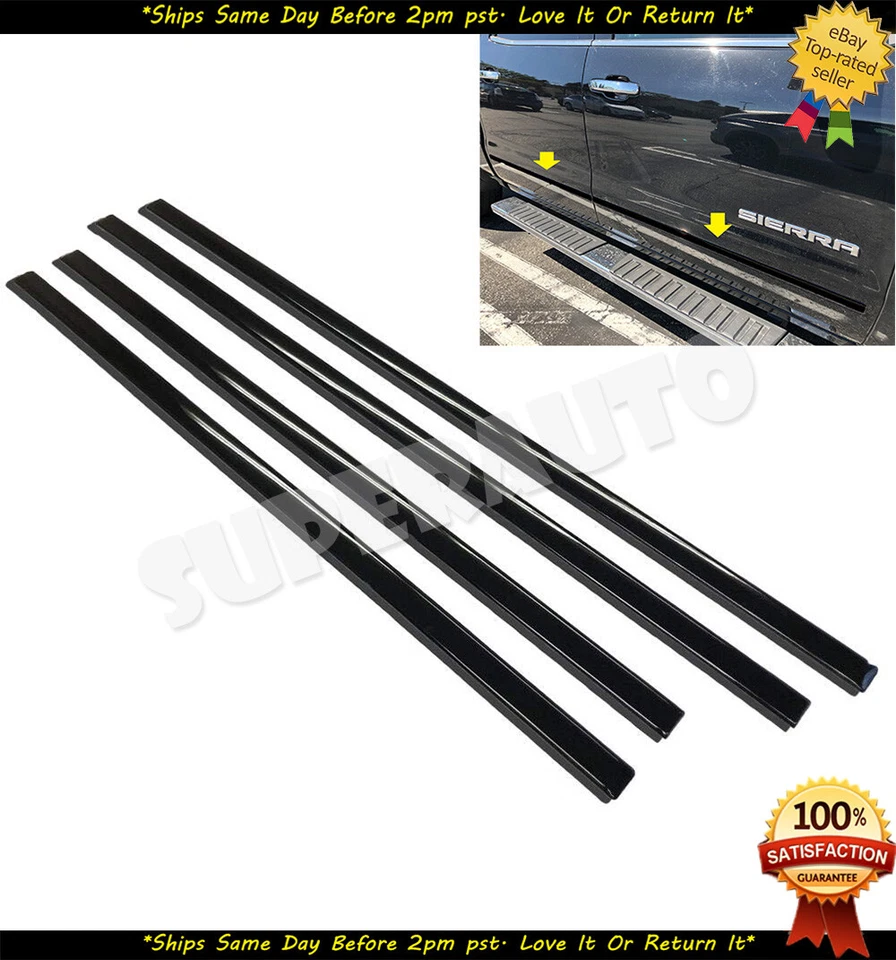 Подходит для Silverado/Sierra 14-18 годов выпуска с двойной кабиной ГЛЯНЦЕВЫЙ ЧЕРНЫЙ боковой молдинг кузова 4 шт. 1/18 дюйма - Изображение 1 из 1