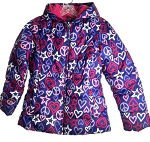 Faded Glory Girls Large Hearts And Stars Pink Blue Coat Parka Puffer - Picture 1 of 8