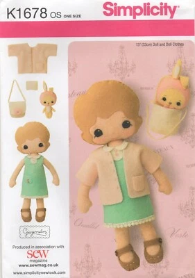 Simplicity Sewing Pattern 1678 Doll with Clothes & Bag in Felt 13" Tall New - Image 1 of 4