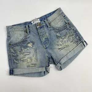 ONE TEASPOON CHARGER DISTRESSED DENIM SHORTS Sz 26 BNWTS - Picture 1 of 13