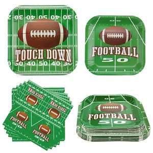 Paper Football Plate Set 60 Pcs 9''/7'' Plates & Napkins For Game Day Party Serv - Picture 1 of 7