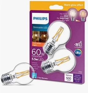 Philips 60-Watt Clear Globe G16.5 LED Bulbs w/Medium Base, Dimmable, Pack of 2 - Picture 1 of 1