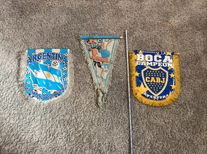 Lot Of 3 Argentina Flag Banners 1978 Mundial CABJ Club Atletico Soccer Futbol - Picture 1 of 11