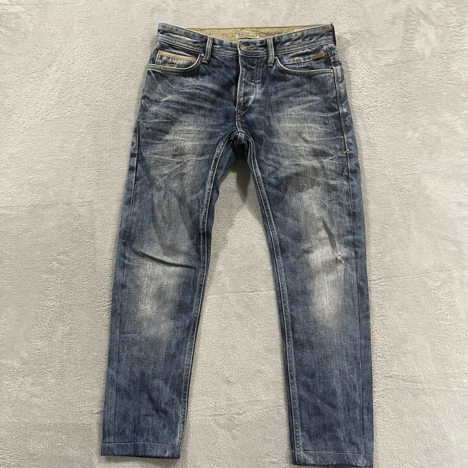 Pantalones de mezclilla ajustados Blend Twister para hombre 30 x 34 azul botón mosca desgastado vintage Y2K Foto 1 de 4