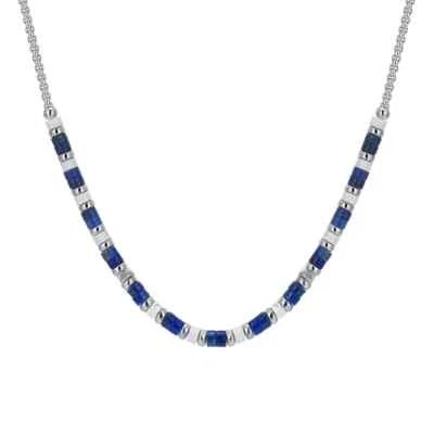 Collana Uomo Luca Barra CL339 In Acciaio Con Pietre Lapis E Bianche - Immagine 1 di 3