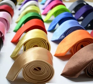 Quality Men Slim Solid Plain Satin Tie 5cm Width Wedding school event prom - Picture 1 of 32