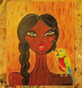 Schilderij Acryl Exotic Girl With parrot
