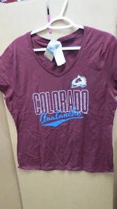 COLORADO AVALANCHE OFFICIAL NHL LADIES V-NECK T-SHIRT NEW WITH TAGS LARGE - Picture 1 of 4