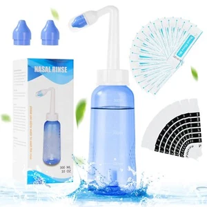 Neti Pot, Nasal Rinse Kit Nose Wash Cleaner, 300ml Sinus Rinse Bottle with 20... - Picture 1 of 7