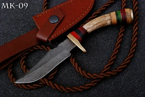 8" Hand Crafted Damascus Steel lade Outdoor Knife Wood handle with sheath MK 09 - Picture 1 of 3