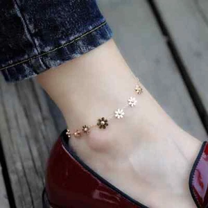Daisy Flower Anklet Gold Plated Chain for Women Beach Barefoot Jewelry - Picture 1 of 8