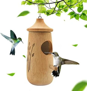 Hummingbird House for Outside Hanging,Wooden Humming Bird Houses Wooden - Picture 1 of 7