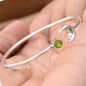 Faceted Peridot Gemstone 925 Sterling Silver Bangle Cuff Most Popular Jewelry - Picture 1 of 5