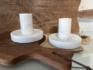 NEW Threshold Studio McGee White Marble Candle Holder Set of 2 Minimalist - Picture 1 of 6