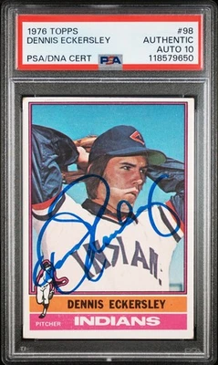 1976 Topps #98 Dennis Eckersley Firmado RC PSA 10 Auto Indians Salón de la fama Autografiado Foto 1 de 2