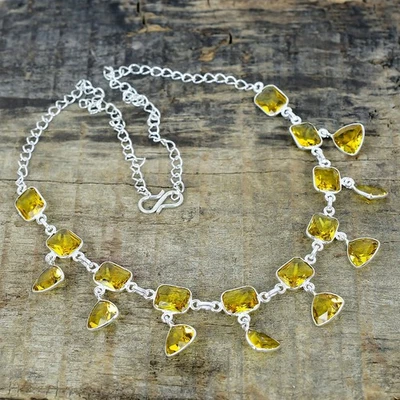 Unico Citrino Gemma 925 Argento Sterling Mano Gioielli Collana Love Regali - Immagine 1 di 4