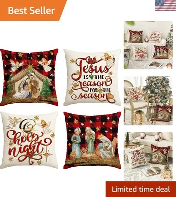 Christmas O Holy Night Jesus Cardinal Buffalo Plaid Throw Pillow Covers, 16 x... - Image 1 of 4