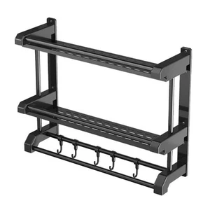 Bathroom Shelf Organizer - 2 Tier Storage Shelf with Adjustable Hook Wall9328 - Picture 1 of 3