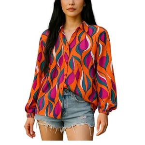 Bucket List Womens Blouse Small Long Sleeve 70's Inspired Retro Festival Party - Picture 1 of 15