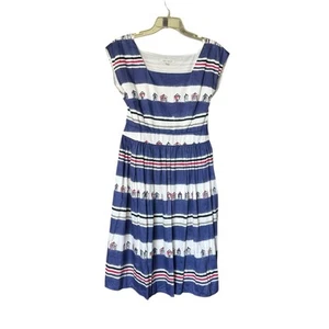 Laura Ashley VINTAGE Midi Beach Hut Sleeveless Summer Nautical Cotton Dress 8 - Picture 1 of 6