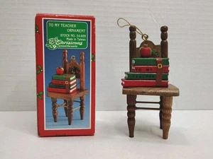 Vintage Wood Teacher Chair Books Christmas Ornament Miniature Dollhouse - Picture 1 of 11