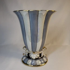 Vintage Noritake Art Deco Vase Irridescent and Gray-Blue Stripes Gold Accent - Picture 1 of 11