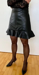 Leder Mini-Rock Schwarz Volant-Rüsche Satin-Futter  L 42 Gothic Sissy Zofe Maid - Bild 1 von 5