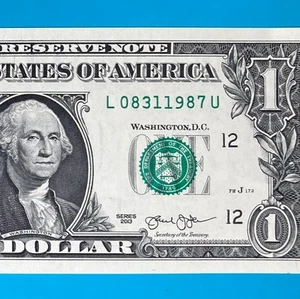 August 31, 1987 (L 08311987 U) BIRTHDAY Note $1 One Dollar Bill *UNC* - Picture 1 of 4