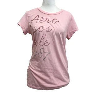 Aeropostale Pink Rhinestone Logo 1987 Preppy Tee Junior’s sz XL Y2K Style - Picture 1 of 9