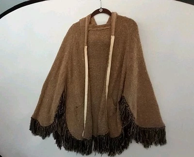 Suéter Poncho Hippie De Colección Años 80 Tejido Con Capucha Flecos Boho Cremallera Completa Talla Única Raro Foto 1 de 4