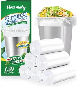 2 Gallon Clear Trash Bags 120 Count Small Garbage Can Liners Bathroom Office - Picture 1 of 7