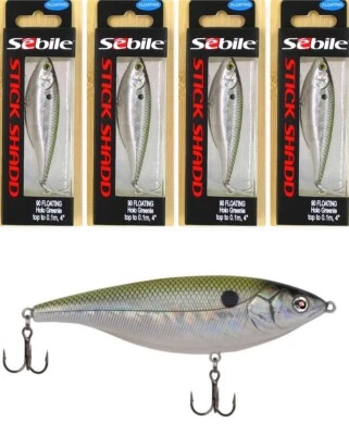 (4) Sebile Stick Shadd 90 Floating 3 1/2" Jerkbaits 1/2 Oz Holo Greenie #S9 New