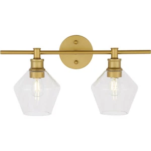 Wall sconce Brass Bathroom or Dining Room Clear Glass Lamp Shades Light Fixture - Picture 1 of 12